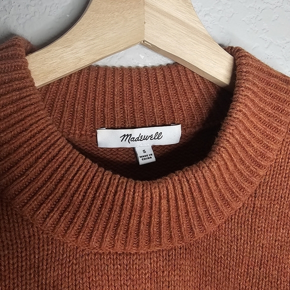 Madewell Dotted Eaton Puff Sleeve Cotton Merino Wool Yarn Sweater Redwood Boho S - Picture 10 of 11